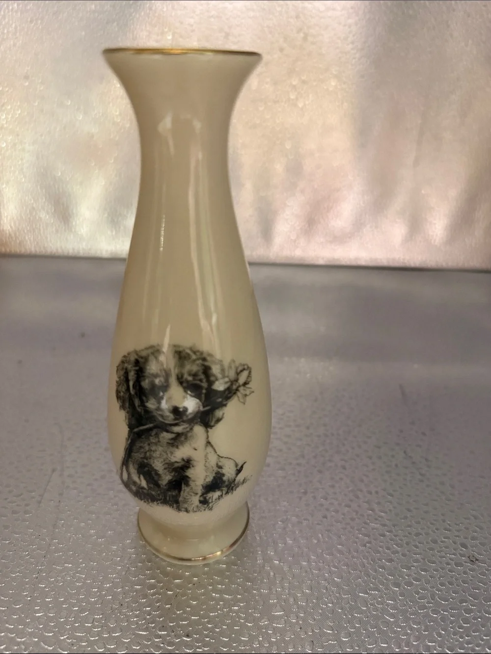 Vintage Small World Greetings Porcelain Bud Vase with King Charles Spaniel